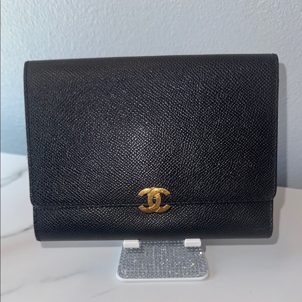 Chanel Black Wallet with Gold Logo